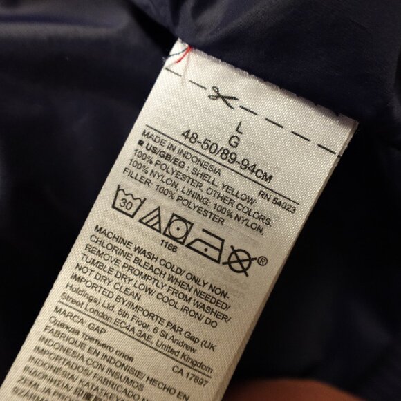 GAP ColdControl Max Puffer Jacket Men’s Large Navy Stripe Hooded Primaloft - Picture 12 of 13